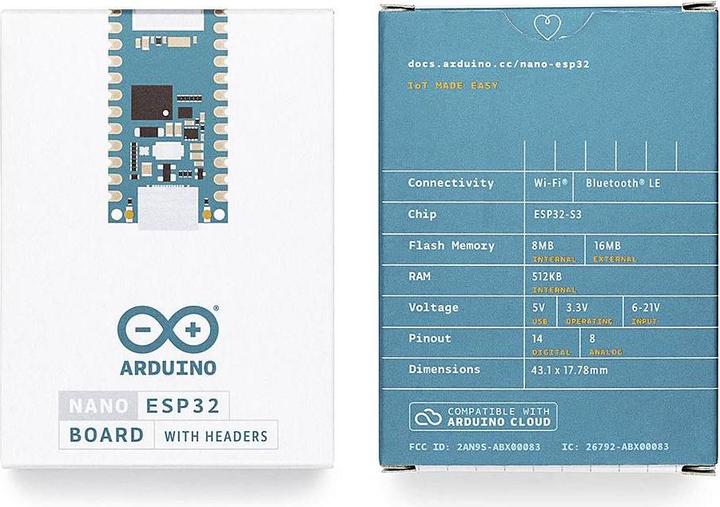 Actual product image Arduino ABX00083 Board Nano ESP32 with headers Nano