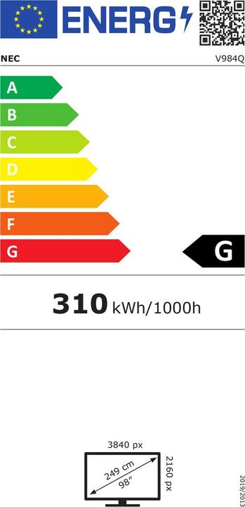 Label énergétique NEC MultiSync V984Q (3840 x 2160 pixels, 98")