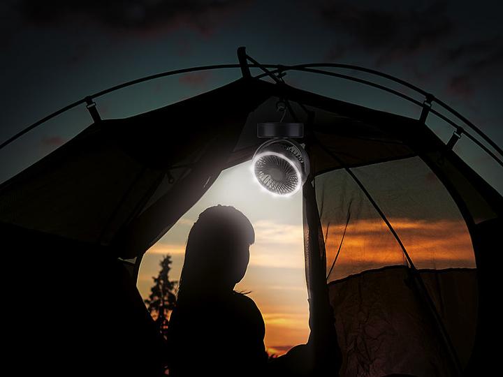 Image du produit Sichler Lot de 2 ventilateurs de camping 3en1 à accu, LED, banque d'énergie USB, Ø 16 cm