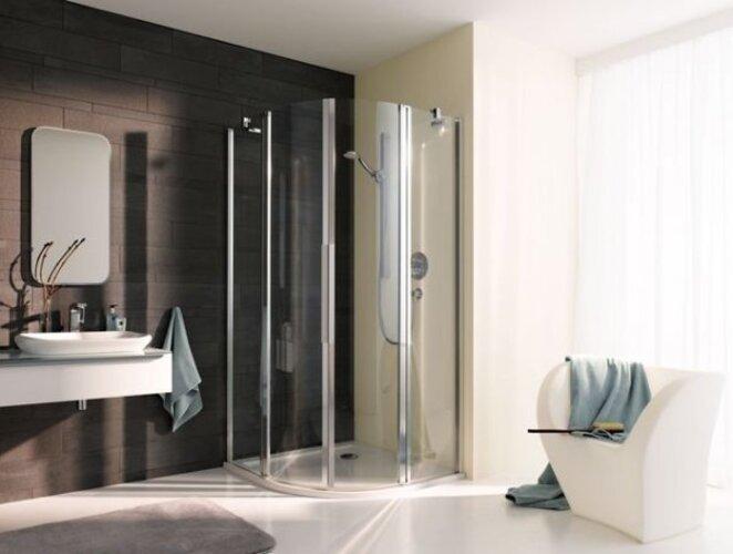 Actual product image Koralle Coral quarter-circle shower cubicle with swing door and fixed panel - half-part myDay VPFS radius 52 (58.30 cm, 209.30 cm, 23.60 cm)