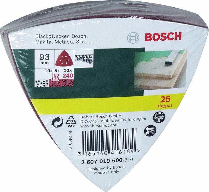 Produktbild Bosch Zubehör Schleifblatt-Set für Deltaschleifer, 93 mm, 60 - 240, 6 Löcher, 25er-Pack (60, 120, 240)