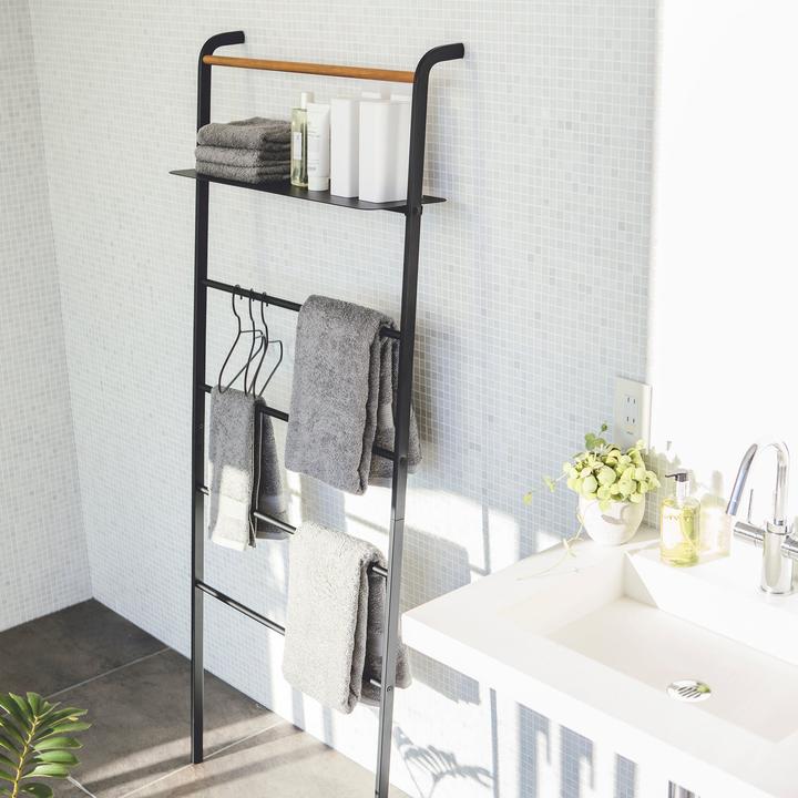 Actual product image Yamazaki Leaning clothes ladder with TOWER shelf