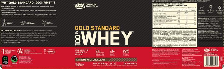 Nährwerte und Zutaten Optimum Nutrition Gold Standard 100% Whey (Extreme Milch Chocolate, 1 Stk., 896 g)