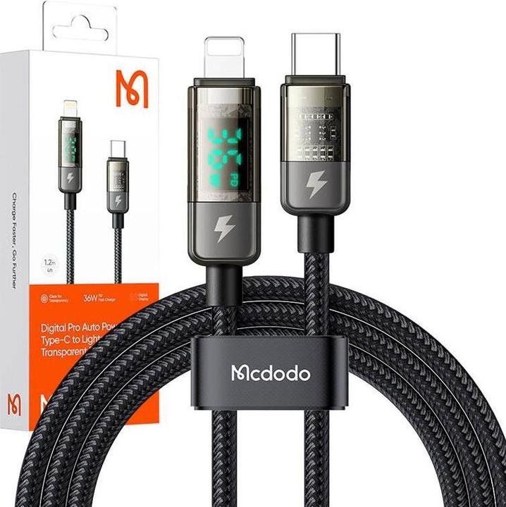 Image du produit Mcdodo CA-3600 Câble USB-C vers Lightning, mise hors tension automatique, 36W, 1.2m (noir) (1.20 m, 36 W)