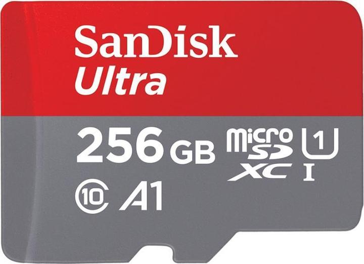 Actual product image SanDisk microSDHC Ultra 256GB (UHS-1/Cl.10/100MB/s) + adapter, tablet (256 GB, microSDHC)