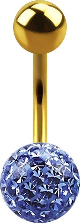 Star Piercing Banane vergoldet mit Kugel und Kristall Kugel hellblau Epoxy Schutzschicht (ohne Messing, Titan G23)