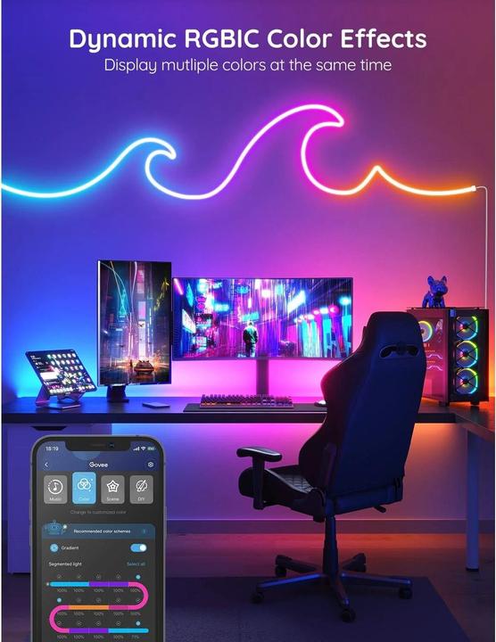 Image du produit Govee Lumière fluorescente RGBIC Rope (Multicolore, 200 cm, Intérieur)
