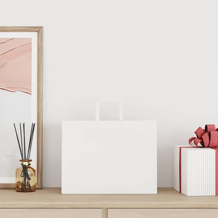 Produktbild VidaXL Kraftpapiertüten 250 Stk. mit Henkel Weiss 32x17x25 cm Papiertüte (Geschenktüte, 250 x)