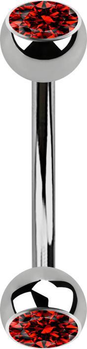 Star Piercing Banane silber mit zwei Kugeln Kristall rot (ohne Messing, Titan G23)