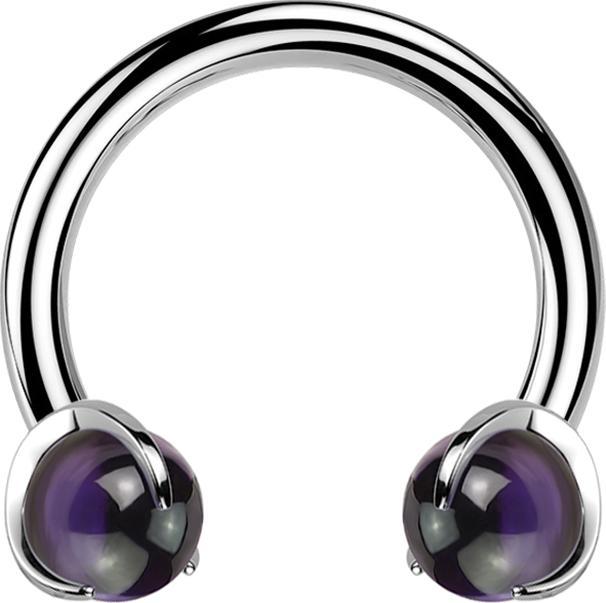 Image du produit Star Piercing Micro Circular Barbell femelle argenté avec deux boules serties de pierre d'améthyste (sans laiton, Titane G23, Minéral)