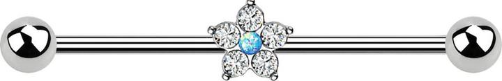 Star Piercing Barbell silber Kristallblume silber Opal blau (Chirurgenstahl 316L, Messing)