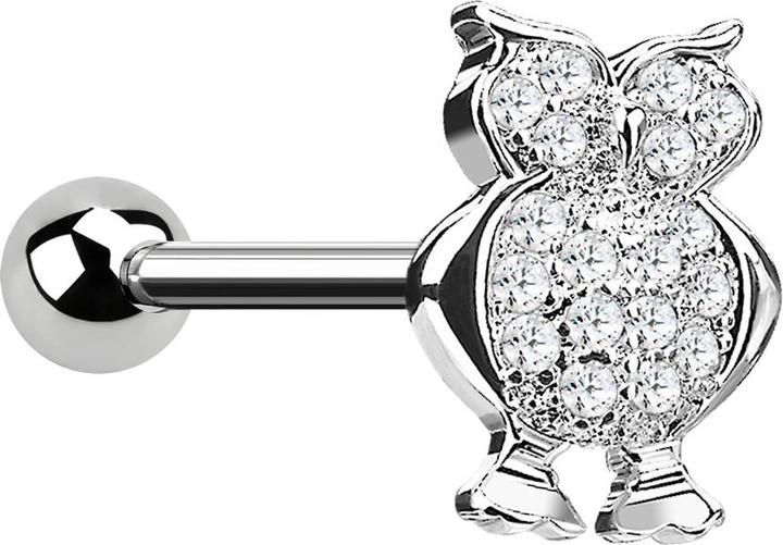 Produktbild Star Piercing Micro Barbell silber Eule mit Kristallen (Chirurgenstahl 316L, Messing)