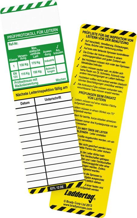 Image du produit Brady Scafftag®, LAD-DE-EITL-12-50, Étiquettes à insérer Laddertag® standard, polypropylène, vert sur