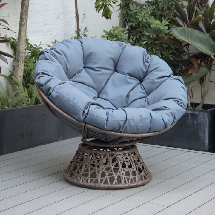 Productafbeelding PureHaven Loungestoel 92x80x80,5 cm gemaakt van rotan rond kussen 360 graden draaibaar makkelijk schoon te