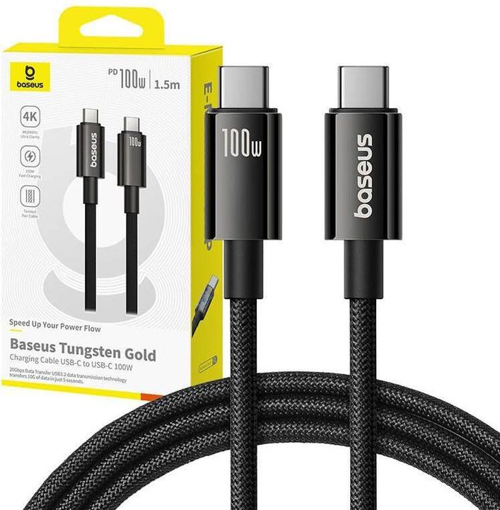 Produktbild Baseus Tungsten Gold USB-C 3.2 / USB-C 3.2 cable 100W 4K 60Hz 1.5m - black (1.50 m, USB 3.2, 100 W)