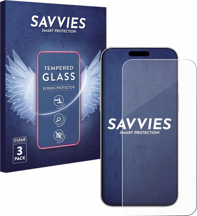 Actual product image Savvies 9H armoured glass screen protector Clear transparent glass (3 Piece, Apple iPhone 16)