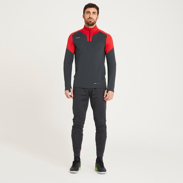 Kipsta Damen/Herren Fussball Sweatshirt mit Reissverschluss - VIRALTO dunkelgrau/rot