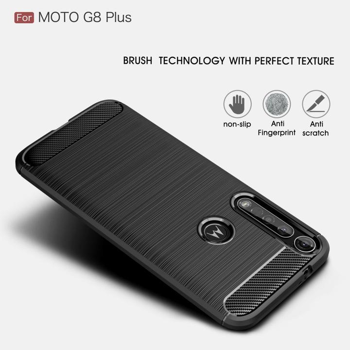 Actual product image König Design Case Mobile Protection for Motorola G8 Plus Case Cover Bumper Carbon Optics TPU Blue (Motorola Moto G8 Plus)