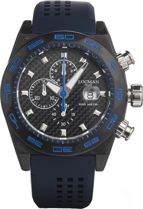 Locman Italy Herrenuhr Stealth Carbon Chronograph schwarz/blau Ref. 0218 (Chronograph, 46 mm)