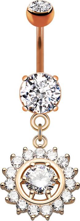 Star Piercing Banane rosegold mit Anhänger Kristallkranz (Messing, Chirurgenstahl 316L)