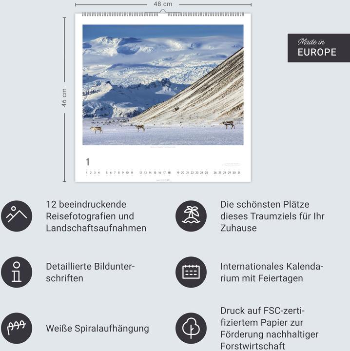 Produktbild Island Kalender 2026 - Insel aus Feuer und Eis (48 x 46 cm, Deutsch)