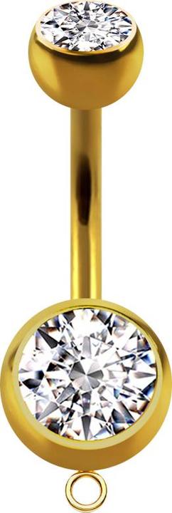 Star Piercing Banane vergoldet mit zwei Kugeln Kristall silber und Ring für Anhänger (Chirurgenstahl 316L)
