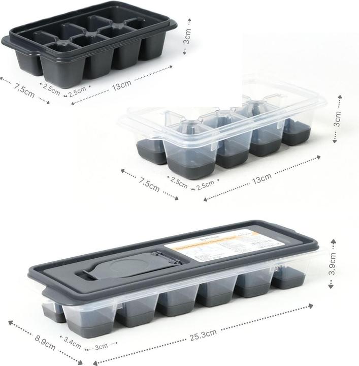 Produktbild B-Home 3er-Set Eiswürfelbehälter mit Deckel Eiswürfelformen Eiswürfelschalen