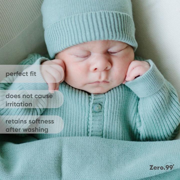 Actual product image Zero.99 Newborn Set 5 pcs. - Blanket, Buttoned Sleepsuit, Scratch Mitts, Booties, Hat, Mint (50, 56, 62, 68)