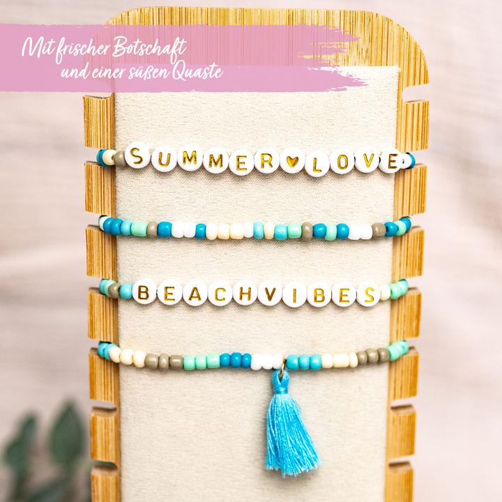 Immagine prodotto Papierdrachen 4 Perlenarmbänder – BEACHVIBES und SUMMERLOVE (Materiale sintetico, Gomma, Tessuto)