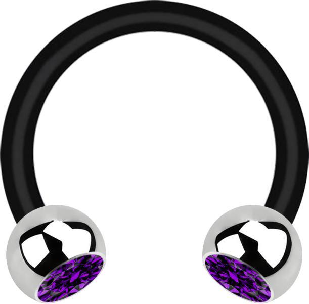 Produktbild Star Piercing Micro Circular Barbell schwarz mit zwei Kugeln silber Kristall violett (Bioflex, ohne Messing, Chirurgenstahl 316L)