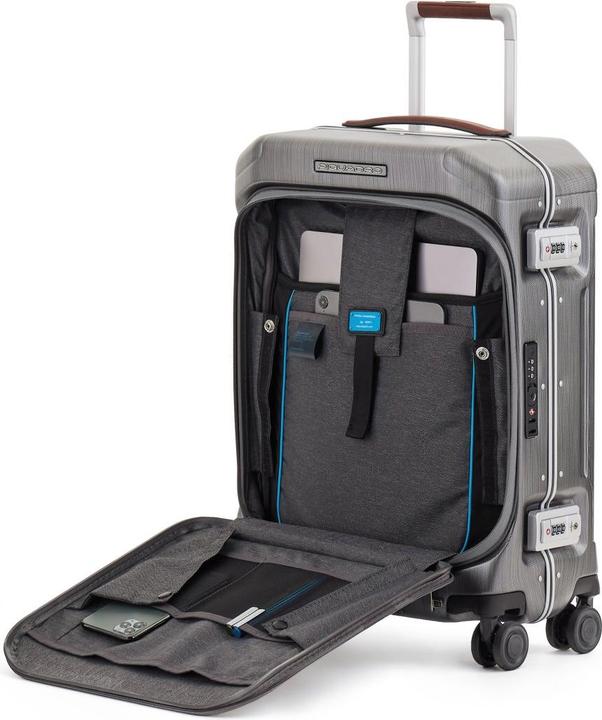 Immagine prodotto Piquadro PQ-Light - Bagaglio a mano Fast-Check Trolley a guscio rigido nero/pelle (37 l, Bagaglio a mano (fino a 50 litri))