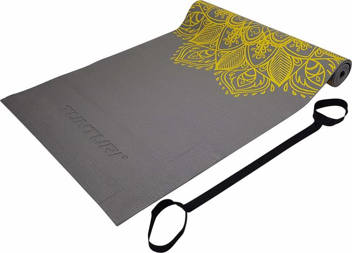 Tunturi PVC Yogamatte 4 mm Rutschfest Anthrazit mit Mandala Aufdruck (4 mm)