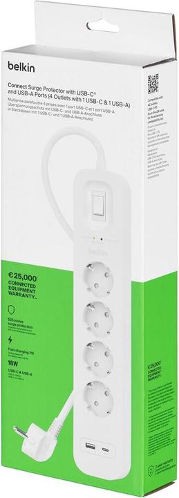 Produktbild Belkin Surgemaster Überspannungsschutz (4 x, USB-A, CEE 7/3, USB-C, 2 m)