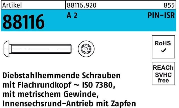 Image du produit Vis R 88116 antivol ISR Tourillon M 6 x 60-T30 A 2 (100 Vis par pièce)