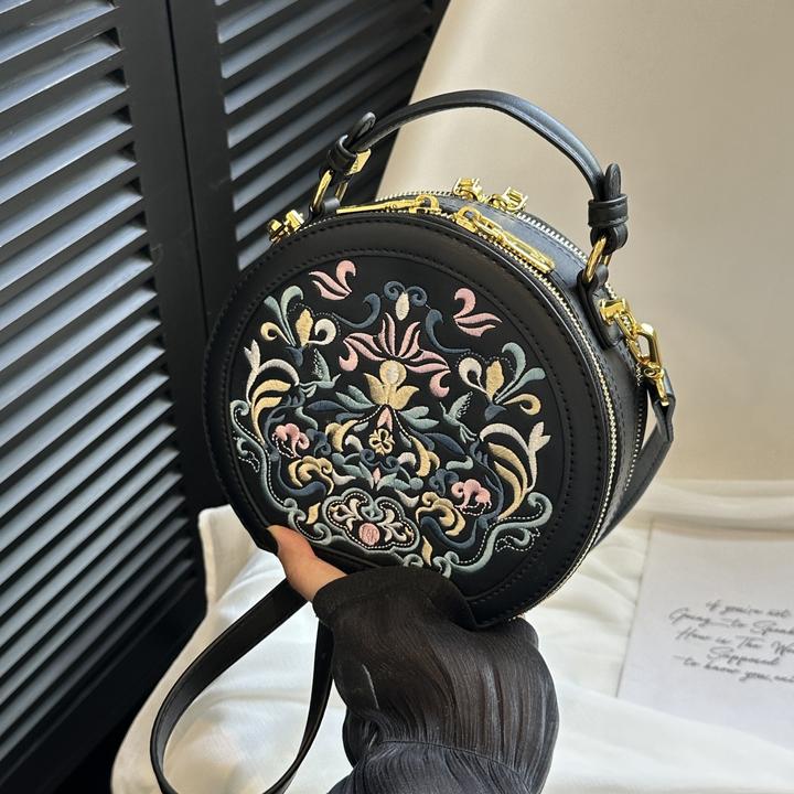 Immagine prodotto Only-Bags.Store Elegante borsa a tracolla ricamata con fiori - Borsa a tracolla chic in ecopelle color oro