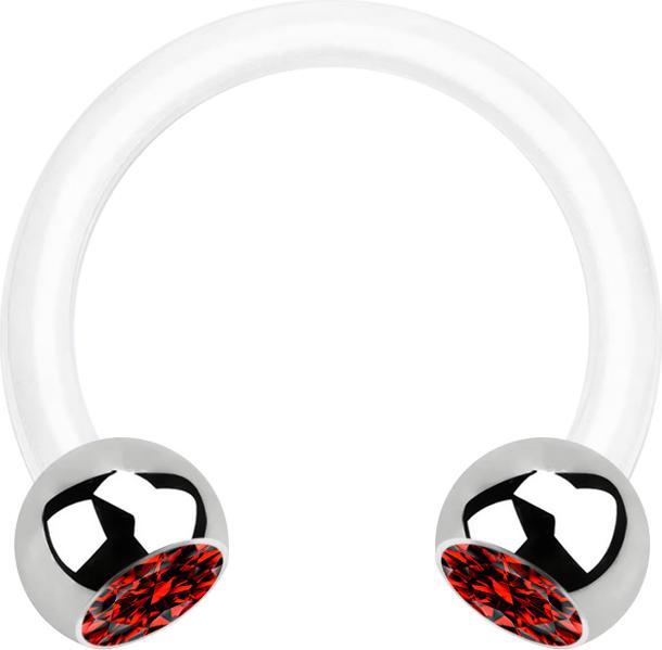 Produktbild Star Piercing Micro Circular Barbell weiss mit zwei Kugeln silber Kristall rot (Bioflex, ohne Messing, Chirurgenstahl 316L)