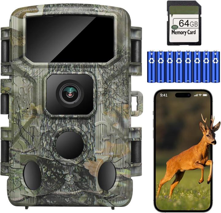 KJK Wildkamera mit WLAN, 4K, Nachtsicht, IP67, 130° Winkel