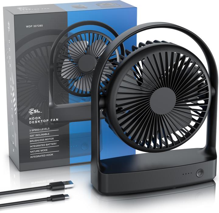 Produktbild CSL Akku Tischventilator, sehr leise, USB Mini Desk Fan, Schreibtischventilator, mobiler Lüfter DC Motor (46.40 dB)