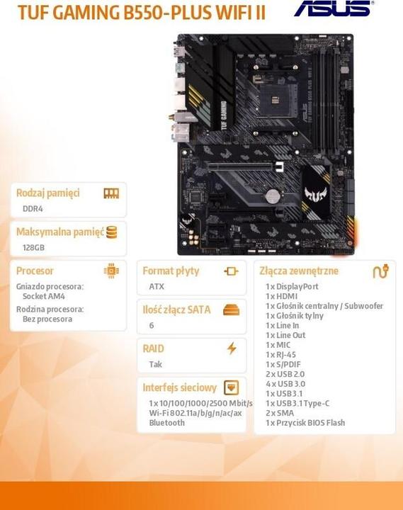 Actual product image ASUS TUF GAMING B550-PLUS WIFI II (AM4, AMD B550, ATX)