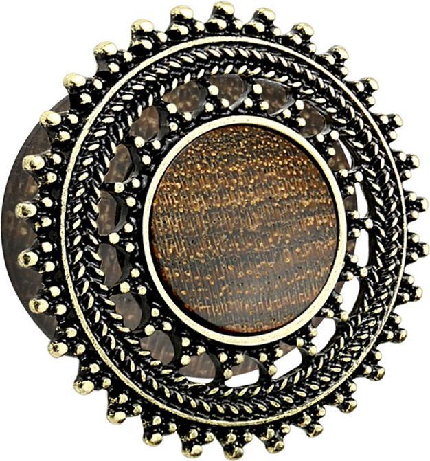 Star Piercing Flared Plug aus Sonoholz mit Tribal Schild Rose (Organisch, Messing)