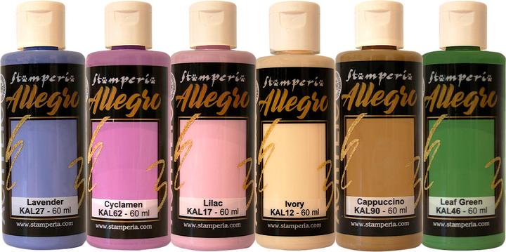 Produktbild Stamperia Allegro Acrylic "Lavender", 6er-Set (Lavender, Cyclamen, Cappucchino, Lilac, Leaf Green, Ivory, 60 ml)
