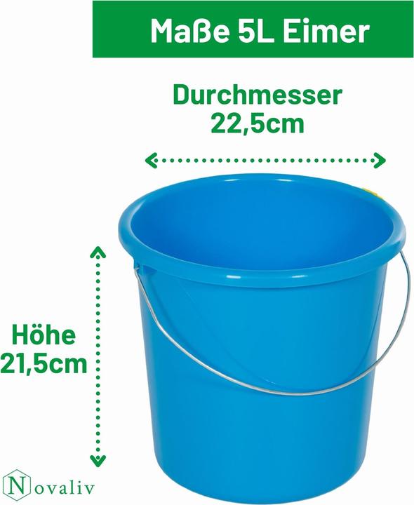 Produktbild Novaliv 20 Stück Eimer 5L Blau mit Masseinteilung - Putzeimer 5 Liter ⌀ 22,5 cm Praktischer (20 Stk.)