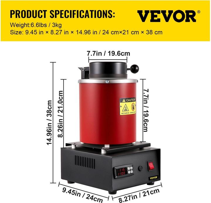 Image du produit Vevor Four de fusion des métaux 1750 W - 3Kg (1 x)