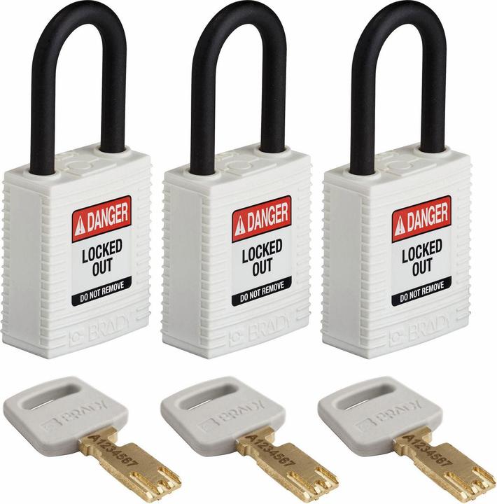 Actual product image Brady Safekey nylon security lock with nylon shackle, white, shackle height 38 mm, shackle diameter 6.4 mm