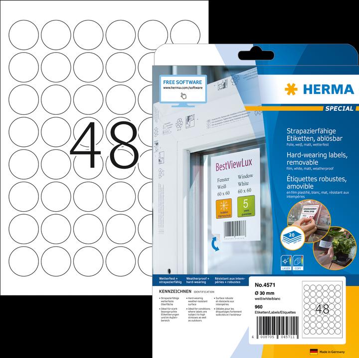 Produktbild HERMA Wetterfeste Etiketten A4 ablösbar