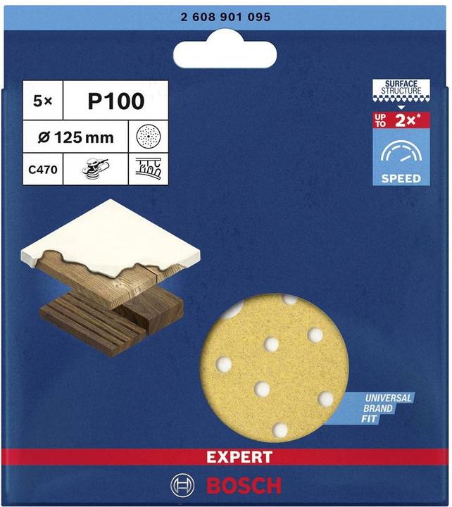 Actual product image Bosch Professional Zubehör EXPERT C470 Sandpaper multi-hole for random orbital sander, 125 mm, G 100, 5-pcs. (100)