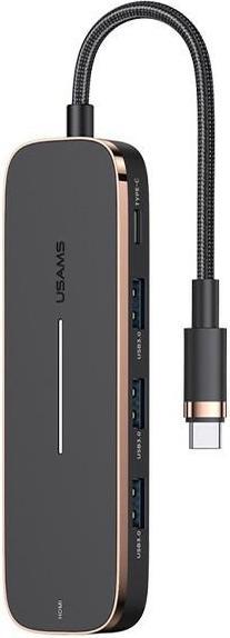 Usams Adapter HUB 3xUSB + USB-C + HDMI czarnyblack SJ578HUB01 US-SJ578 (USB-C, 5 Ports)