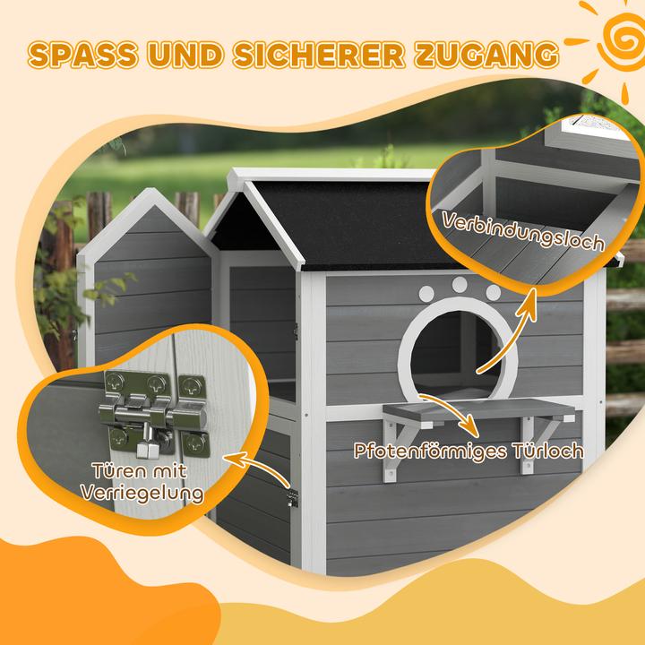 Produktbild PawHut Katzenhaus Tannenholz Grau (Katze)