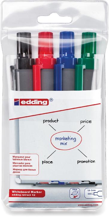 Actual product image Edding retract 12 marker (e) bullet tip (Black, Red, Blue, Green, 3 mm, 4 x)