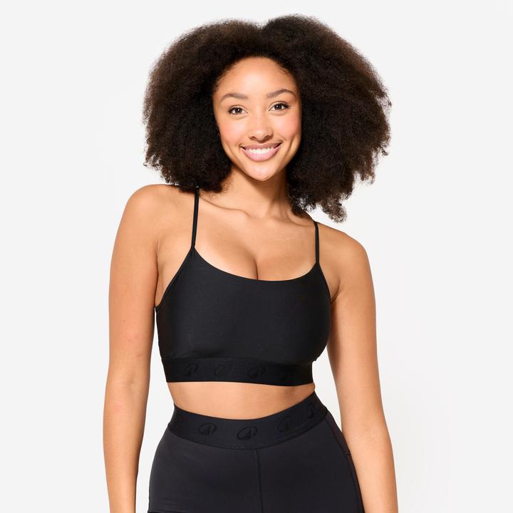 Domyos Sport-Bustier Damen schmale gekreuzte Träger leichter Halt - schwarz (S)